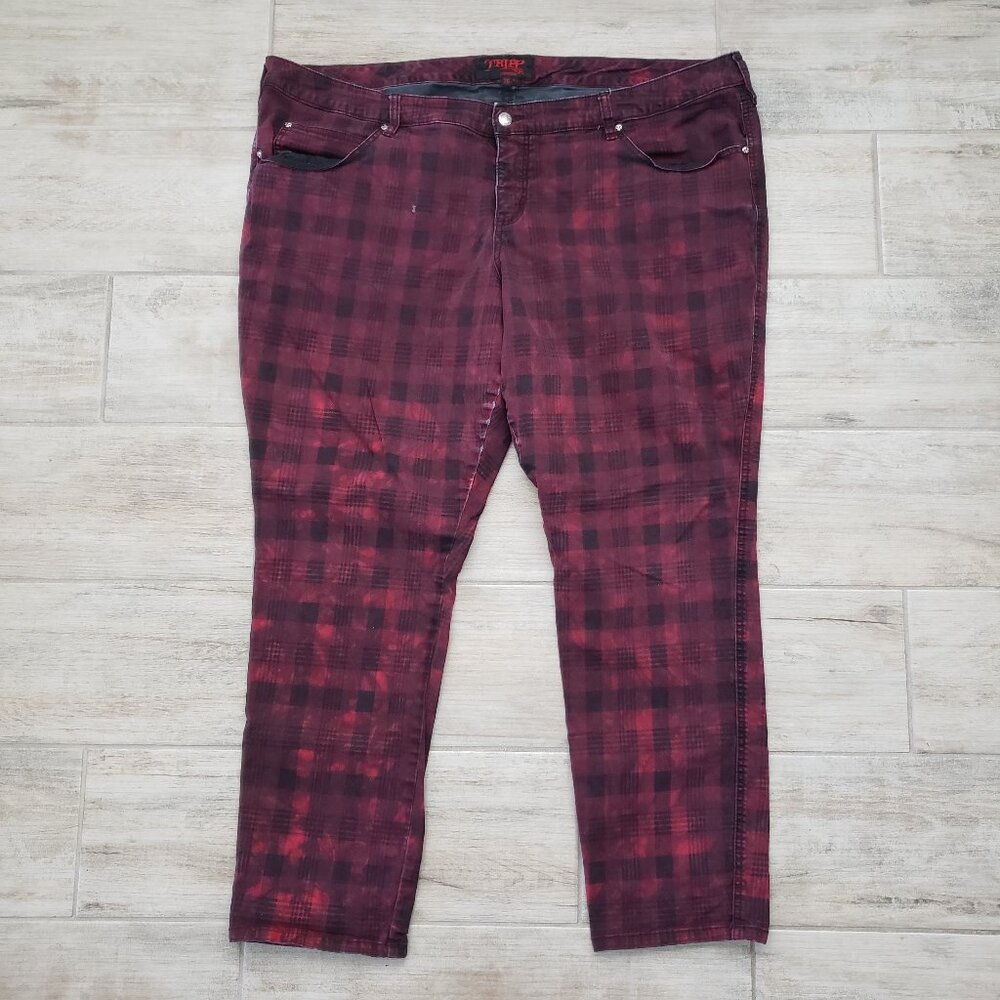 Tripp NYC Tartan Plaid Bleach Washed Jeans Women's Goth Punk Stretch Pants 26+